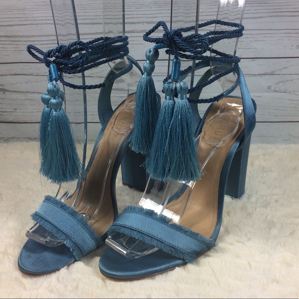 Schutz blue block heel sandals